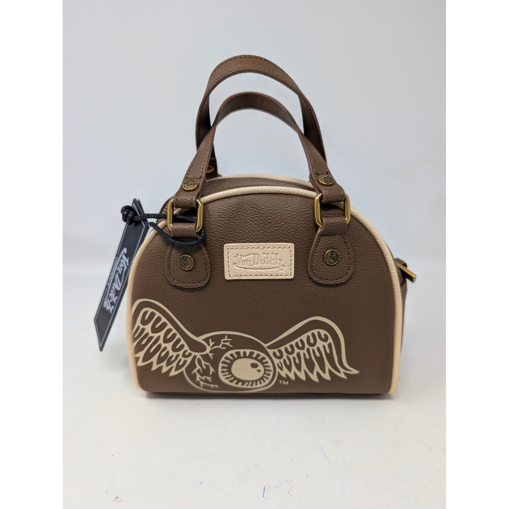 Von Dutch Flying Eyeball Mini Bowling Bag Satchel Brown Cream Y2K NWT